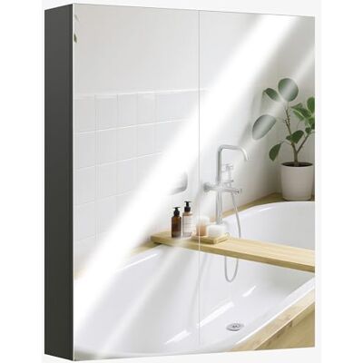 HOMCOM Badezimmer-Wandschrank 2 Türen 2 Regale 60x15x75cm Schwarz Spiegel, Badezimmerschrank mit Spiegel, Soft-Close, MDF HOMCOM Badezimmer-Wandschrank 2 Türen 2 Regale 60x15x75cm Schwarz Spiegel, Badezimmerschrank mit Spiegel, Soft-Close, MDF