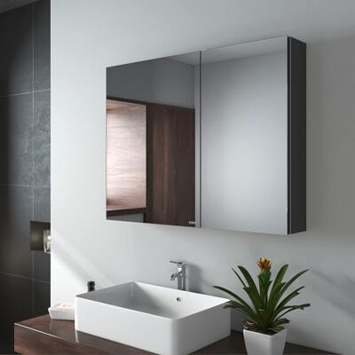 EMKE Spiegelschränke, 85x65cm Bad Spiegelschrank Badschrank mit Doppelseitiger Spiegel (Schwarz) EMKE Spiegelschränke, 85x65cm Bad Spiegelschrank Badschrank mit Doppelseitiger Spiegel (Schwarz)