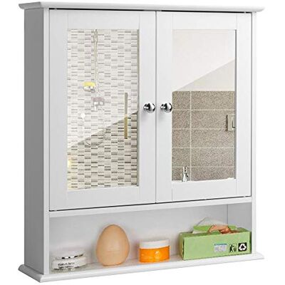 BAKAJI Hängeschrank, Wandspiegel, Holz, 2 Türen, Weiß, Spiegel, einzigartig BAKAJI Hängeschrank, Wandspiegel, Holz, 2 Türen, Weiß, Spiegel, einzigartig