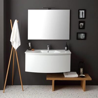 KIAMAMI VALENTINA Hängendes Badmöbel Riva 102 cm Weiß Hochglanz Waschbecken aus weißer Keramik, rechteckiger Spiegel 100x60 cm mit LED, Soft-Close-Schublade, modernes Design KIAMAMI VALENTINA Hängendes Badmöbel Riva 102 cm Weiß Hochglanz Waschbecken aus weißer Keramik, rechteckiger Spiegel 100x60 cm mit LED, Soft-Close-Schublade, modernes Design