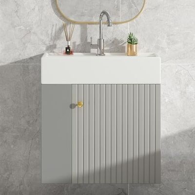 Merax Waschbecken mit Waschtischunterschrank 55 cm, Hängend, Kompakte Gästebadmöbel mit Ablagefächern, Hochglanz-Keramikbecken, Modernes Badezimmermöbel Hellgrau Merax Waschbecken mit Waschtischunterschrank 55 cm, Hängend, Kompakte Gästebadmöbel mit Ablagefächern, Hochglanz-Keramikbecken, Modernes Badezimmermöbel Hellgrau