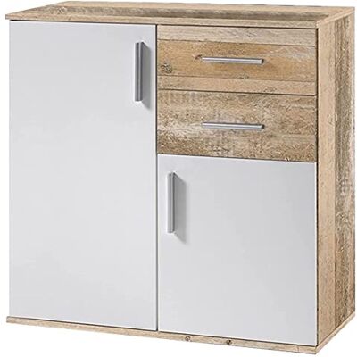 BAKAJI Anrichterschrank mit 2 Schubladen, Doppeltür und 2 Ebenen, Innenschrank, Sideboard, Mehrzweckschrank, Küche, Büro, modernes Design, Maße: 82 x 35 x 80 cm (Weiß und Eiche in Holzoptik) BAKAJI Anrichterschrank mit 2 Schubladen, Doppeltür und 2 Ebenen, Innenschrank, Sideboard, Mehrzweckschrank, Küche, Büro, modernes Design, Maße: 82 x 35 x 80 cm (Weiß und Eiche in Holzoptik)