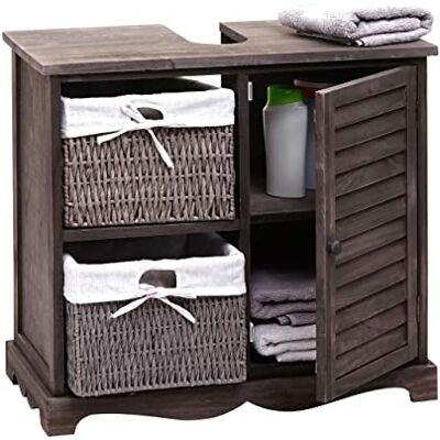 Mendler Waschbeckenunterschrank HWC-H20 60x65x31cm Shabby grau-braun Badezimmer, Waschtisch, Massiv-Holz Korb-Schublade Mendler Waschbeckenunterschrank HWC-H20 60x65x31cm Shabby grau-braun Badezimmer, Waschtisch, Massiv-Holz Korb-Schublade