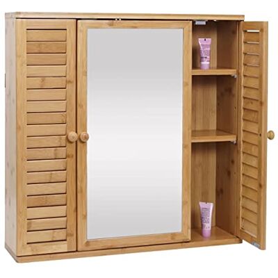 Mendler Spiegelschrank HWC-B18AM 3 Türen, Spiegel 60x60x15cm Bambus Badspiegelschrank, Hängeschrank, 3 Regalböden Mendler Spiegelschrank HWC-B18AM 3 Türen, Spiegel 60x60x15cm Bambus Badspiegelschrank, Hängeschrank, 3 Regalböden