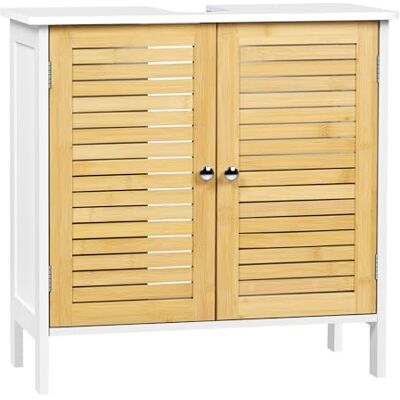 EUGAD Waschbeckenunterschrank, Badezimmerschrank, Unterschrank Badezimmer, mit Doppeltür, aus Bambus MDF, 60x60x30 cm, Weiß + Bambusfarbe EUGAD Waschbeckenunterschrank, Badezimmerschrank, Unterschrank Badezimmer, mit Doppeltür, aus Bambus MDF, 60x60x30 cm, Weiß + Bambusfarbe