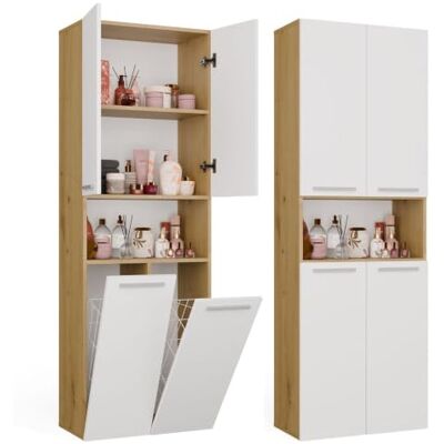 CDF Hochschrank Wäschekorb Bad 2 Wäschekörbe Kurze Tür Eiche Artisan/Weiß 4 Einlegeböden, 16 mm Spanplatte, matt, 60x30x174 cm, Selbstmontage, 2 Jahre Garantie, 39,5 kg Gewicht, Badezimmer, praktisch CDF Hochschrank Wäschekorb Bad 2 Wäschekörbe Kurze Tür Eiche Artisan/Weiß 4 Einlegeböden, 16 mm Spanplatte, matt, 60x30x174 cm, Selbstmontage, 2 Jahre Garantie, 39,5 kg Gewicht, Badezimmer, praktisch