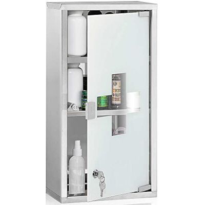 BAKAJI Medizinschrank Wandschrank Erste Hilfe aus Edelstahl und satiniertem Glas Farbe Silber mit doppeltem Sicherheitsschlüssel mit Magnetverschluss (60 x 30 x 2 cm) BAKAJI Medizinschrank Wandschrank Erste Hilfe aus Edelstahl und satiniertem Glas Farbe Silber mit doppeltem Sicherheitsschlüssel mit Magnetverschluss (60 x 30 x 2 cm)