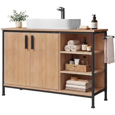 EUGAD Waschbeckenunterschrank, mit Schubladen, Handtuchhalter, 30x90x60 cm Badezimmerschrank verstellbaren Ablagen, mit 1 Schrank mit 2 Türen, 3 offene Fächer, 1 Loch für Siphon von 20 x 15 cm EUGAD Waschbeckenunterschrank, mit Schubladen, Handtuchhalter, 30x90x60 cm Badezimmerschrank verstellbaren Ablagen, mit 1 Schrank mit 2 Türen, 3 offene Fächer, 1 Loch für Siphon von 20 x 15 cm