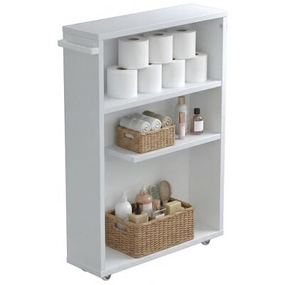 VCM Midischrank, schmaler Badschrank mit offenen Fächern, platzsparendes Nischenregal mit Rollen, 61 x 20 x 45 cm, Nilari VCM Midischrank, schmaler Badschrank mit offenen Fächern, platzsparendes Nischenregal mit Rollen, 61 x 20 x 45 cm, Nilari