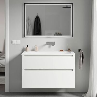 Bernstein Badmöbel-Set Vireo, Waschtisch-Unterschrank mit Mineralguss-Waschbecken 100cm in Weiß matt Cream Weiß matt ohne Hahnloch 2 Schubladen, Badmöbel, 5 Jahre Garantie Bernstein Badmöbel-Set Vireo, Waschtisch-Unterschrank mit Mineralguss-Waschbecken 100cm in Weiß matt Cream Weiß matt ohne Hahnloch 2 Schubladen, Badmöbel, 5 Jahre Garantie