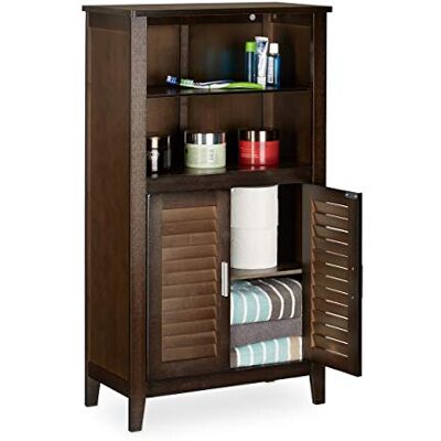 Relaxdays Badezimmerschrank dunkelbraun LAMELL, Badschrank aus Bambus, Telefonschrank, HBT: 92 x 50 x 25,5 cm Relaxdays Badezimmerschrank dunkelbraun LAMELL, Badschrank aus Bambus, Telefonschrank, HBT: 92 x 50 x 25,5 cm