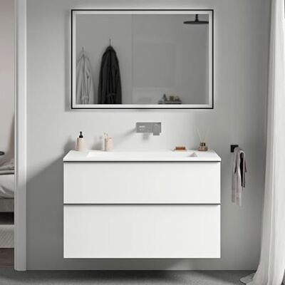 Bernstein Badmöbel-Set Lavoa, Waschtisch-Unterschrank mit Waschbecken 100cm in Weiß matt Bruxelles Weiß matt ohne Hahnloch 2 Schubladen, Griffe in Schwarz, vormontiert, 5 Jahre Garantie Bernstein Badmöbel-Set Lavoa, Waschtisch-Unterschrank mit Waschbecken 100cm in Weiß matt Bruxelles Weiß matt ohne Hahnloch 2 Schubladen, Griffe in Schwarz, vormontiert, 5 Jahre Garantie