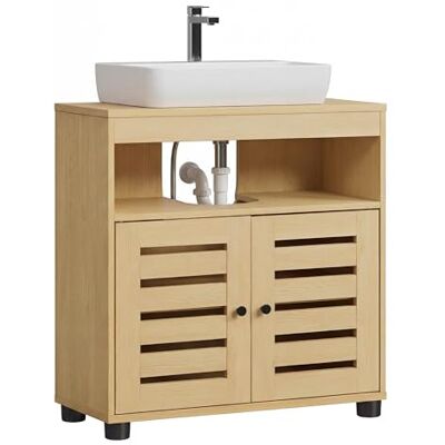 VASAGLE Waschbeckenunterschrank, 2 Lamellentüren, 30 x 60 x 63 cm Badschrank, Badezimmerschrank, für Waschbecken ohne Säule, verstellbare Regalebene, mandelgelb BBK004YJ01 VASAGLE Waschbeckenunterschrank, 2 Lamellentüren, 30 x 60 x 63 cm Badschrank, Badezimmerschrank, für Waschbecken ohne Säule, verstellbare Regalebene, mandelgelb BBK004YJ01