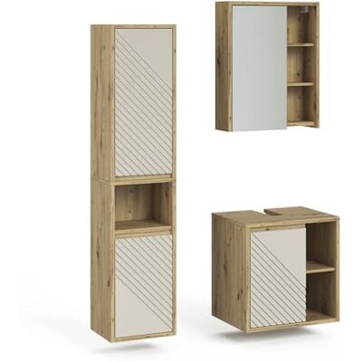 Vicco Badmöbel-Set Viola, Artisan-Eiche 60 cm besteht aus Waschbeckenunterschrank, Spiegelschrank und Hochschrank Vicco Badmöbel-Set Viola, Artisan-Eiche 60 cm besteht aus Waschbeckenunterschrank, Spiegelschrank und Hochschrank