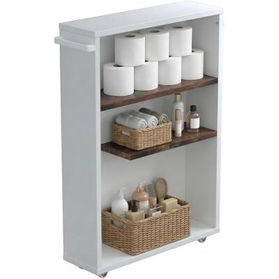 VCM Midischrank, schmaler Badschrank mit offenen Fächern, platzsparendes Nischenregal mit Rollen, 61 x 20 x 45 cm, Nilari VCM Midischrank, schmaler Badschrank mit offenen Fächern, platzsparendes Nischenregal mit Rollen, 61 x 20 x 45 cm, Nilari