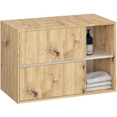 AKORD Hängeschrank Bad VAMI 90 cm Badezimmerschrank Hängend mit 2 Schubladen und Regalen Hängeschrank Ausschnitten für Aufsatzwaschbecken Wandschrank Artisan-Eiche & Kaschmir AKORD Hängeschrank Bad VAMI 90 cm Badezimmerschrank Hängend mit 2 Schubladen und Regalen Hängeschrank Ausschnitten für Aufsatzwaschbecken Wandschrank Artisan-Eiche & Kaschmir