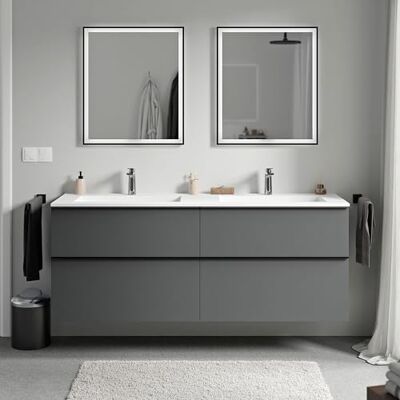 Bernstein Badmöbel Unterschrank Lavoa 160 cm mit Mineralguss-Waschbecken Bruxelles, Griff Schwarz matt, Anthrazit matt, Weiß matt mit Hahnloch Bernstein Badmöbel Unterschrank Lavoa 160 cm mit Mineralguss-Waschbecken Bruxelles, Griff Schwarz matt, Anthrazit matt, Weiß matt mit Hahnloch