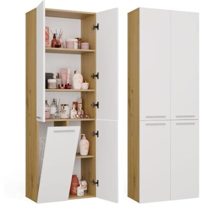 CDF Hochschrank Wäschekorb Bad 1 Wäschekorb Lange Tür Eiche Artisan/Weiß 4 Einlegeböden, 16 mm Spanplatte, matt, 60x30x174 cm, Selbstmontage, 2 Jahre Garantie, 41,5 kg Gewicht, Badezimmer, praktisch CDF Hochschrank Wäschekorb Bad 1 Wäschekorb Lange Tür Eiche Artisan/Weiß 4 Einlegeböden, 16 mm Spanplatte, matt, 60x30x174 cm, Selbstmontage, 2 Jahre Garantie, 41,5 kg Gewicht, Badezimmer, praktisch