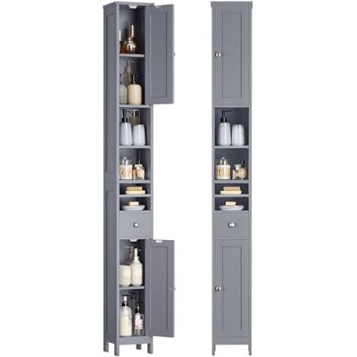 VASAGLE Badezimmerschrank, hoch, schmaler Aufbewahrungsschrank Badschrank, mit verstellbaren Ablagen, Schublade, offenen Fächern, für kleine Räume, taubengrau, SIREN Kollektion BBC765G02 VASAGLE Badezimmerschrank, hoch, schmaler Aufbewahrungsschrank Badschrank, mit verstellbaren Ablagen, Schublade, offenen Fächern, für kleine Räume, taubengrau, SIREN Kollektion BBC765G02