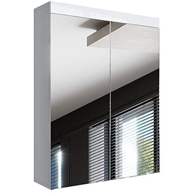 Newroom Spiegelschrank Bad 60 cm Weiß Hochglanz grifflos Badezimmer verspiegelte Türen, 3 verstellbare Einlegeböden, Badezimmermöbel, Badspiegel, wandmontiert, für kleine Bäder Newroom Spiegelschrank Bad 60 cm Weiß Hochglanz grifflos Badezimmer verspiegelte Türen, 3 verstellbare Einlegeböden, Badezimmermöbel, Badspiegel, wandmontiert, für kleine Bäder
