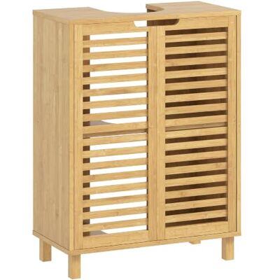 HOMCOM Waschbeckenunterschrank mit 2 Lamellentüren aus Bambus 60x30x80 cm Verstellbarer Einlegeboden, Badezimmerschrank, Waschtischunterschrank, Natur HOMCOM Waschbeckenunterschrank mit 2 Lamellentüren aus Bambus 60x30x80 cm Verstellbarer Einlegeboden, Badezimmerschrank, Waschtischunterschrank, Natur
