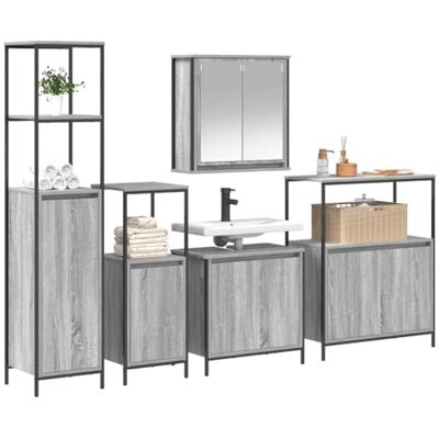 vidaXL Badezimmermöbel-Set - Modern, Platzsparend, Grau Sonoma & Schwarz vidaXL Badezimmermöbel-Set - Modern, Platzsparend, Grau Sonoma & Schwarz