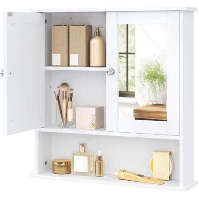 EUGAD Spiegelschrank für Badzimmer Gästetoilette Wohnung Hotel, Badschrank hängend, mit Verstellbarer Ablage, mit magnetischer Tür, aus MDF, 56 x 58 x 13 cm, Weiß EUGAD Spiegelschrank für Badzimmer Gästetoilette Wohnung Hotel, Badschrank hängend, mit Verstellbarer Ablage, mit magnetischer Tür, aus MDF, 56 x 58 x 13 cm, Weiß