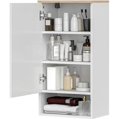 HOMCOM Badezimmerschrank Hängeschrank mit Tür, 40 x 27 x 77 cm Weiß/Eiche Wandschrank, Badschrank, Verstellbaren Ablagen, Einlegeboden HOMCOM Badezimmerschrank Hängeschrank mit Tür, 40 x 27 x 77 cm Weiß/Eiche Wandschrank, Badschrank, Verstellbaren Ablagen, Einlegeboden