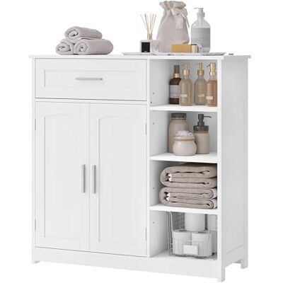EUGAD Badezimmerschrank, Badschrank schmal, Aufbewahrungsschrank mit 1 Schublade, 2 Türen, verstellbaren Ablagen, Bad Schrank stehend, Kommode Badezimmer, 80x80,5x30 cm, Weiß EUGAD Badezimmerschrank, Badschrank schmal, Aufbewahrungsschrank mit 1 Schublade, 2 Türen, verstellbaren Ablagen, Bad Schrank stehend, Kommode Badezimmer, 80x80,5x30 cm, Weiß