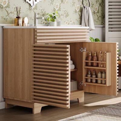 BTM Badunterschrank Waschbecken, Waschtisch Stehend mit Unterschrank Waschtischunterschrank mit Doppeltüren Natur BTM Badunterschrank Waschbecken, Waschtisch Stehend mit Unterschrank Waschtischunterschrank mit Doppeltüren Natur