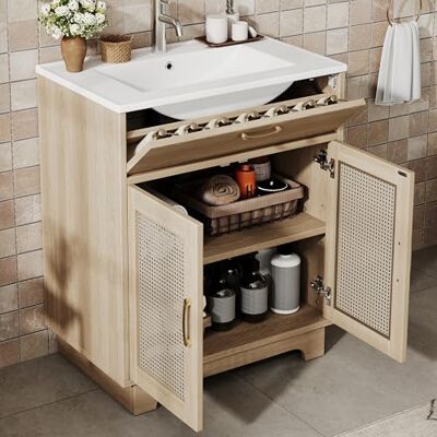 BTM Badunterschrank Waschbecken, Waschtisch Stehend mit Unterschrank Waschtischunterschrank mit Schubladenlift Natur BTM Badunterschrank Waschbecken, Waschtisch Stehend mit Unterschrank Waschtischunterschrank mit Schubladenlift Natur