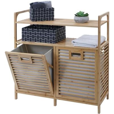 Mendler Bambus Badezimmerschrank HWC-N83AM 88x81x33cm Wäschesammler, Badschrank, 2 Wäschekörbe, 2 Regalböden, FSC®-Zertifiziert Mendler Bambus Badezimmerschrank HWC-N83AM 88x81x33cm Wäschesammler, Badschrank, 2 Wäschekörbe, 2 Regalböden, FSC®-Zertifiziert