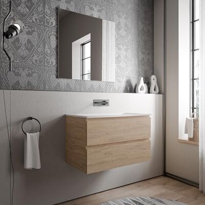 Bernstein Badmöbel-Set AVA 80cm bestehend aus Mineralguss-Waschbecken mit Unterschrank in Eiche honiggold, Waschtisch Cream Weiß matt ohne Hahnloch, Ideal für mittelgroße Bäder und Badezimmer Bernstein Badmöbel-Set AVA 80cm bestehend aus Mineralguss-Waschbecken mit Unterschrank in Eiche honiggold, Waschtisch Cream Weiß matt ohne Hahnloch, Ideal für mittelgroße Bäder und Badezimmer