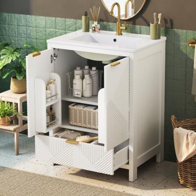 BTM 61cm Waschtisch Stehend mit Unterschrank Waschbecken Kleine Bäder Weiß BTM 61cm Waschtisch Stehend mit Unterschrank Waschbecken Kleine Bäder Weiß