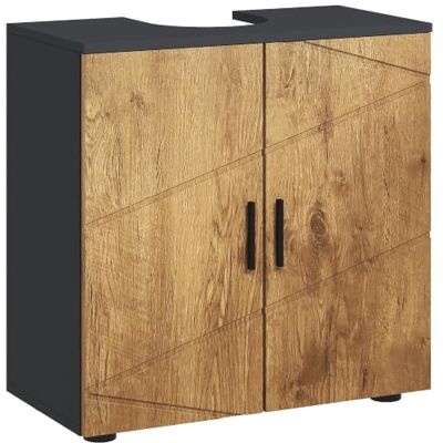 kleankin Unterschrank 60x30x60cm Grau Anthrazit Holzoptik Badezimmermöbel, 2 Türen, verstellbares Regal, Unterschrank für Waschbecken kleankin Unterschrank 60x30x60cm Grau Anthrazit Holzoptik Badezimmermöbel, 2 Türen, verstellbares Regal, Unterschrank für Waschbecken