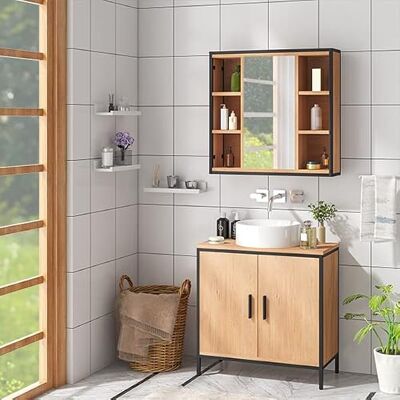 EUGAD Badezimmer Badmöbel Set Waschbeckenunterschrank Unterschrank Badezimmerschrank mit Spiegelschrank Metall + Holz Model 11 EUGAD Badezimmer Badmöbel Set Waschbeckenunterschrank Unterschrank Badezimmerschrank mit Spiegelschrank Metall + Holz Model 11