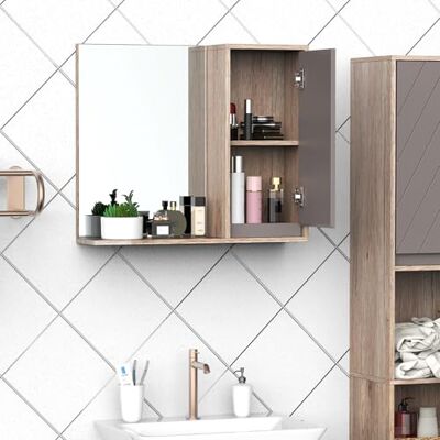 HOMCOM Spiegelschrank Badschrank Hängeschrank Badmöbel Wandschrank Mehrzweckschrank, Spanplatte+MDF, Grau+ Natur,57 x 14,2 x 49,2 cm HOMCOM Spiegelschrank Badschrank Hängeschrank Badmöbel Wandschrank Mehrzweckschrank, Spanplatte+MDF, Grau+ Natur,57 x 14,2 x 49,2 cm