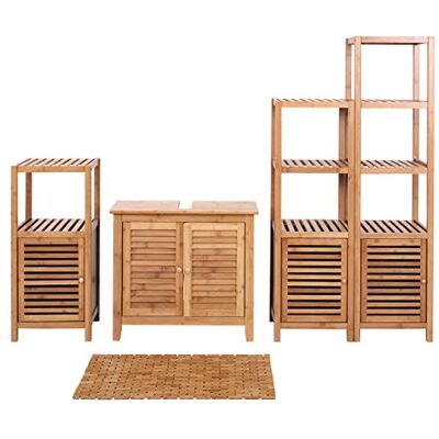 Mendler Badezimmerset HWC-B18, Badmöbel, Bambus Komplett, Badezimmer, Badset, Badschrank mit Tür Mendler Badezimmerset HWC-B18, Badmöbel, Bambus Komplett, Badezimmer, Badset, Badschrank mit Tür