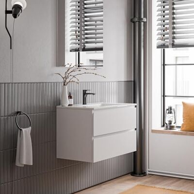 Bernstein Badmöbel-Set AVA 80cm, Waschbecken mit Unterschrank in Weiß matt, Keramik-Waschbecken in Weiß glänzend mit einem Hahnloch, Ideal für kleine Bäder Bernstein Badmöbel-Set AVA 80cm, Waschbecken mit Unterschrank in Weiß matt, Keramik-Waschbecken in Weiß glänzend mit einem Hahnloch, Ideal für kleine Bäder