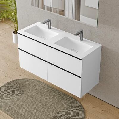 Bernstein Badmöbel-Set Lavoa, Waschtisch-Unterschrank mit Waschbecken 120cm in Weiß matt Bruxelles Weiß matt mit Hahnloch 2 Schubladen, Griffe in Schwarz, vormontiert, 5 Jahre Garantie Bernstein Badmöbel-Set Lavoa, Waschtisch-Unterschrank mit Waschbecken 120cm in Weiß matt Bruxelles Weiß matt mit Hahnloch 2 Schubladen, Griffe in Schwarz, vormontiert, 5 Jahre Garantie