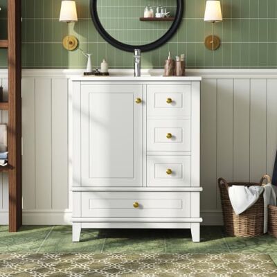 Merax Waschtisch mit Keramikbecken, Badmöbel Weiß 61 cm, 3 Schubladen Freistehender Waschbeckenunterschrank, MDF, Soft-Close Tür, Hochglanz-Lackierung, Ablagefächer, großer Stauraum Merax Waschtisch mit Keramikbecken, Badmöbel Weiß 61 cm, 3 Schubladen Freistehender Waschbeckenunterschrank, MDF, Soft-Close Tür, Hochglanz-Lackierung, Ablagefächer, großer Stauraum