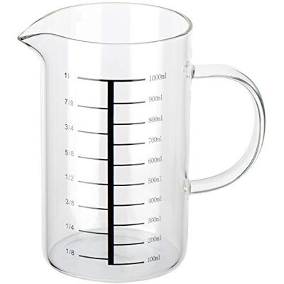 com-four ® Messbecher aus temperaturbeständigem Glas 1000 ml Dosierbehälter mit Henkel 1 Liter Glaskanne mit Skala und Ausgusslippe Küchenhelfer com-four ® Messbecher aus temperaturbeständigem Glas 1000 ml Dosierbehälter mit Henkel 1 Liter Glaskanne mit Skala und Ausgusslippe Küchenhelfer