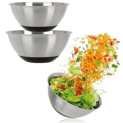com-four ® 3x Schüsseln aus Edelstahl 750/1300 ml mit Anti-Rutsch-Boden Zum Vorbereiten von Backzutaten und Anrichten von Salaten, Obst und Snacks, für Küche, Buffet und gesellige Abende com-four ® 3x Schüsseln aus Edelstahl 750/1300 ml mit Anti-Rutsch-Boden Zum Vorbereiten von Backzutaten und Anrichten von Salaten, Obst und Snacks, für Küche, Buffet und gesellige Abende