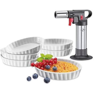 KÜCHENPROFI Crème Brûlée-Set DELUXE, Flambierbrenner, 6 Schälchen Flambierer mit Feststellschieber, Einhandbedienung, backofen- und mikrowellengeeignet, 85 ml Füllvolumen KÜCHENPROFI Crème Brûlée-Set DELUXE, Flambierbrenner, 6 Schälchen Flambierer mit Feststellschieber, Einhandbedienung, backofen- und mikrowellengeeignet, 85 ml Füllvolumen