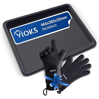 VIOKS Set aus Backblech 466 x 385 x 25 mm Ersatz für Backblech AEG Backofen 14002049002/9 und 2 Ofenhandschuhe Hitzebestaendig & Backen Zubehör VIOKS Set aus Backblech 466 x 385 x 25 mm Ersatz für Backblech AEG Backofen 14002049002/9 und 2 Ofenhandschuhe Hitzebestaendig & Backen Zubehör