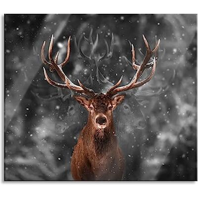 Pixxprint Machtvoller Hirsch im Winterwald B&W Detail Herdabdeckplatte & Spritzschutz aus Echtglas Für Herd-Kochfelder 60x52 cm Pixxprint Machtvoller Hirsch im Winterwald B&W Detail Herdabdeckplatte & Spritzschutz aus Echtglas Für Herd-Kochfelder 60x52 cm