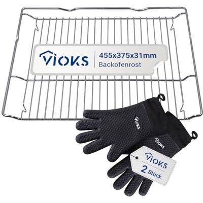 VIOKS Set Gitterrost Backofenrost 455 х 375 х 31 mm Ersatz für Bosch 00577170 HEZ634000 Backofen Gitterrost mit 2x Silikon Ofenhandschuhe Hitzebestaendig für Backofen & Backen Zubehör VIOKS Set Gitterrost Backofenrost 455 х 375 х 31 mm Ersatz für Bosch 00577170 HEZ634000 Backofen Gitterrost mit 2x Silikon Ofenhandschuhe Hitzebestaendig für Backofen & Backen Zubehör