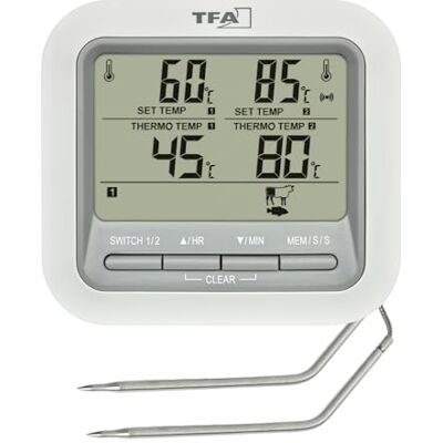 TFA Dostmann Digitales Grill-Thermometer Bratenthermometer, 14.1516, mit 2 Edelstahlsonden, Fleischthermometer für Backofen und Grill, bis 300°C, mit Alarmfunktion, Rind/Schwein/Hühnchen/Fisch, weiß TFA Dostmann Digitales Grill-Thermometer Bratenthermometer, 14.1516, mit 2 Edelstahlsonden, Fleischthermometer für Backofen und Grill, bis 300°C, mit Alarmfunktion, Rind/Schwein/Hühnchen/Fisch, weiß