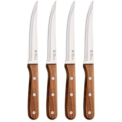 San Ignacio Set von 4 Messern für Fleisch Edelstahl Blatt mit Matt -Finish Blatt 12,5 cm Acacia -Holzgriff Perfekt für Grill Griff Bauchmuskeln San Ignacio Set von 4 Messern für Fleisch Edelstahl Blatt mit Matt -Finish Blatt 12,5 cm Acacia -Holzgriff Perfekt für Grill Griff Bauchmuskeln