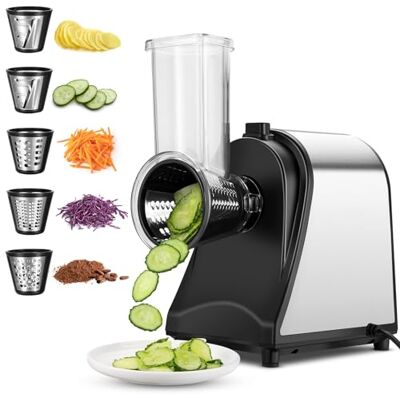 COOCHEER Elektrischer Gemüseschneider 5 in 1 & Käsereibe 250W, Edelstahl Kompaktes Schnitzelwerk für Salate & Meal Prep, BPA-frei COOCHEER Elektrischer Gemüseschneider 5 in 1 & Käsereibe 250W, Edelstahl Kompaktes Schnitzelwerk für Salate & Meal Prep, BPA-frei